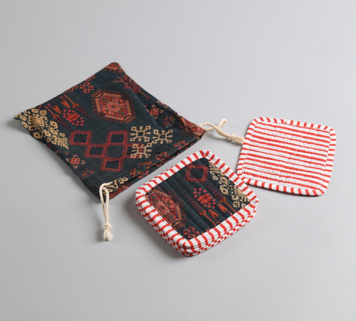 India Circus by Krsnaa Mehta Enchanting Mirage Quilted Coasters Set of 6 with Pouch