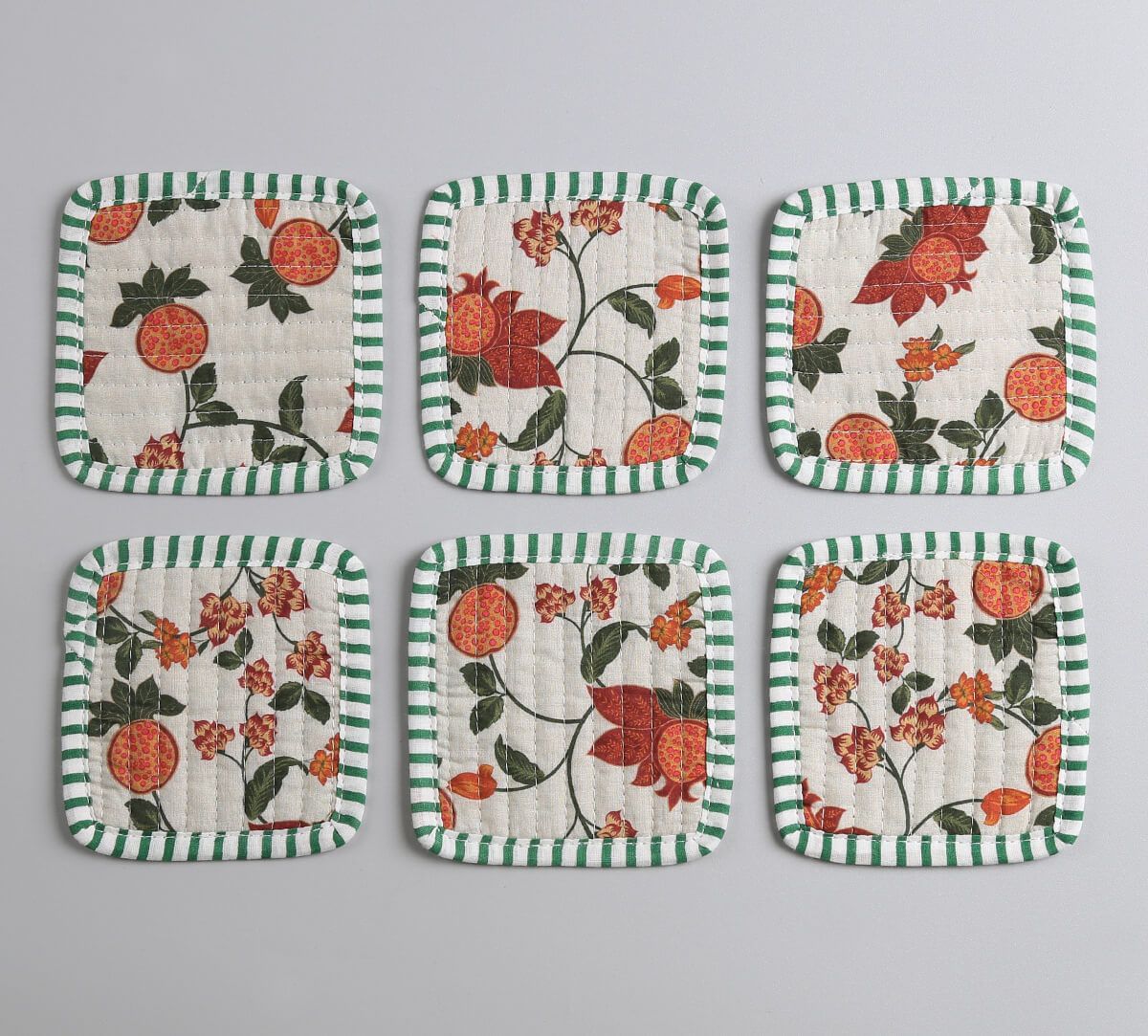 India Circus by Krsnaa Mehta Blushed Orchard Quilted Coasters Set of 6 with Pouch