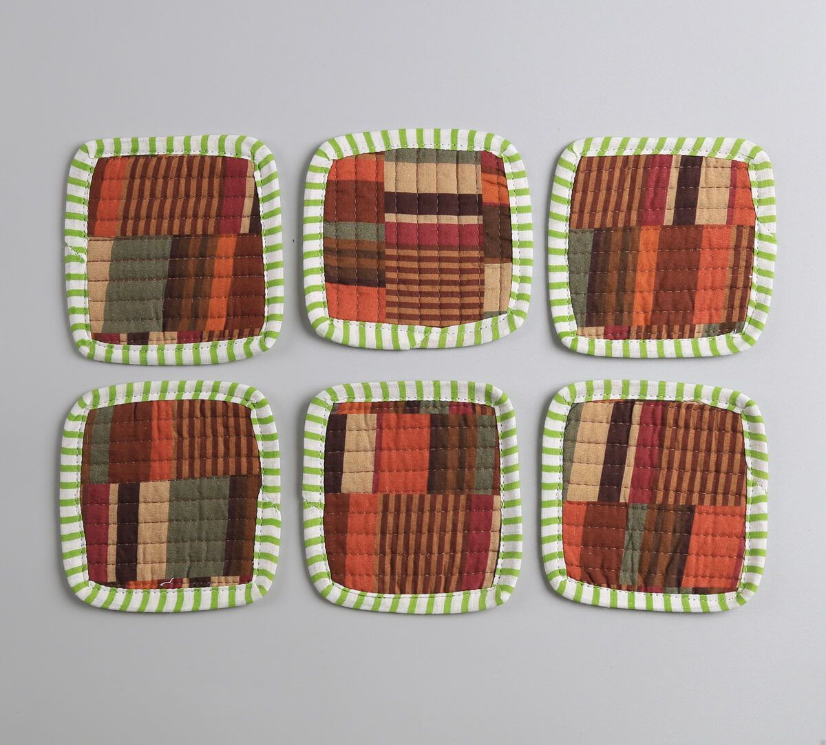 India Circus by Krsnaa Mehta Horizontal Hues Quilted Coasters Set of 6 with Pouch