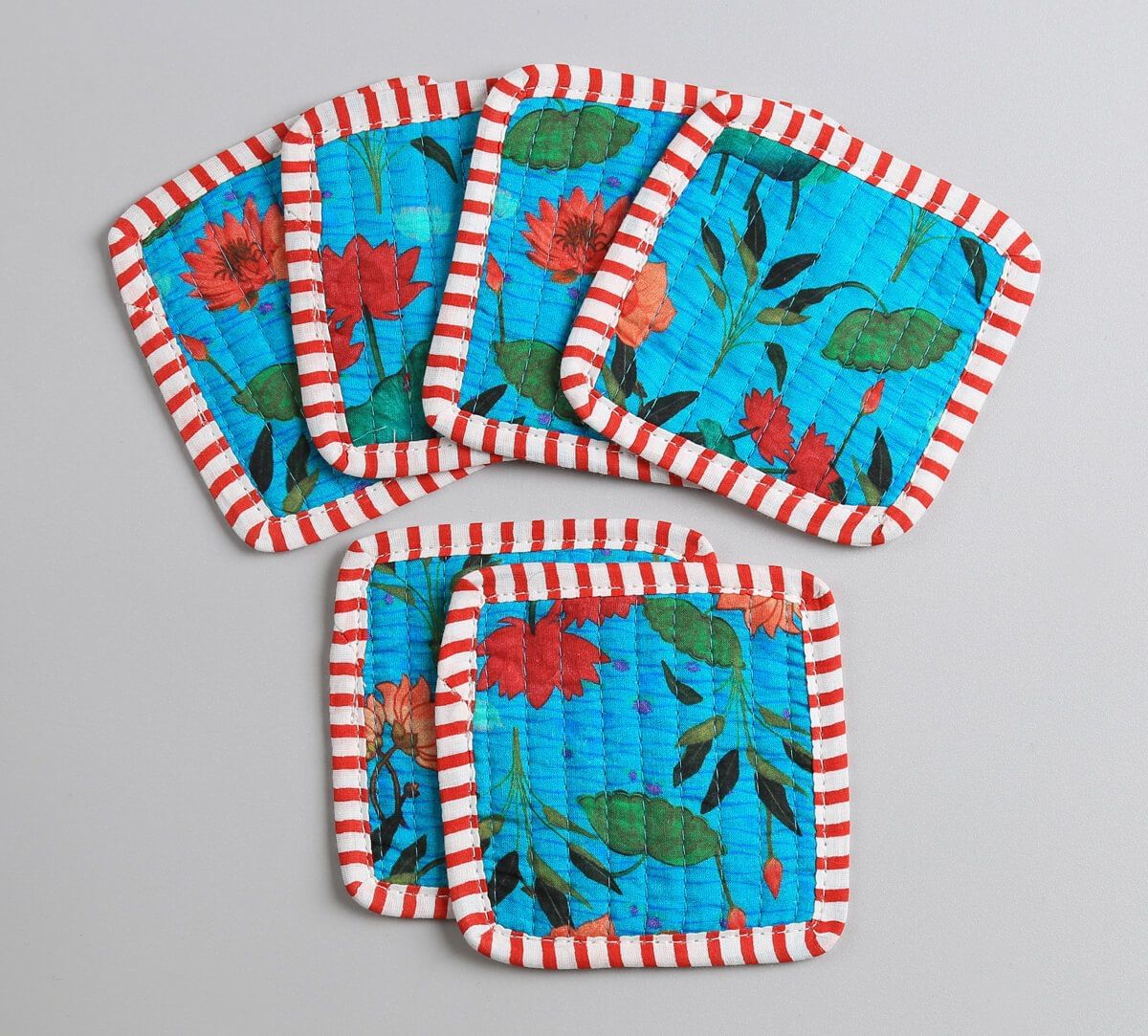 India Circus by Krsnaa Mehta Blossomy Mosaic Quilted Coasters Set of 6 with Pouch