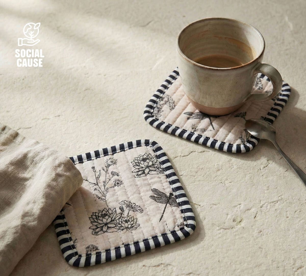 NGCPR Collection - Ghats Garden Quilted Coasters Set of 6 with Pouch