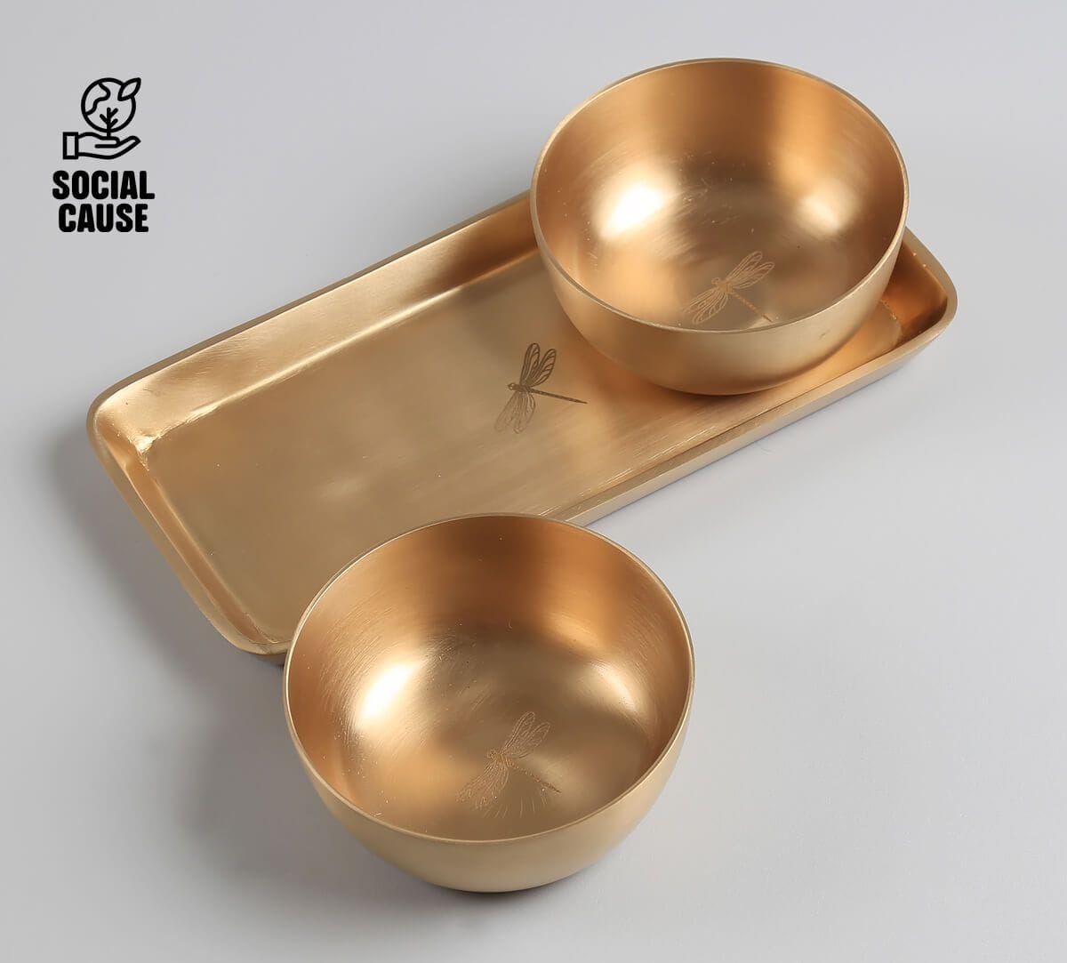 NGCPR Collection - Dragonfly Monochrome Kansa Bowls and Tray Set