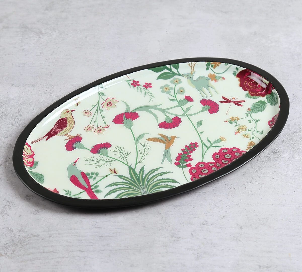 India Circus by Krsnaa Mehta Grey Floral Galore Oval Tray