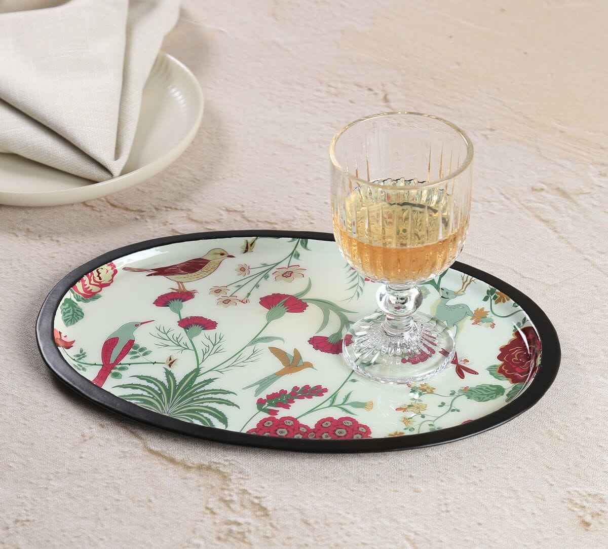 India Circus by Krsnaa Mehta Grey Floral Galore Oval Tray