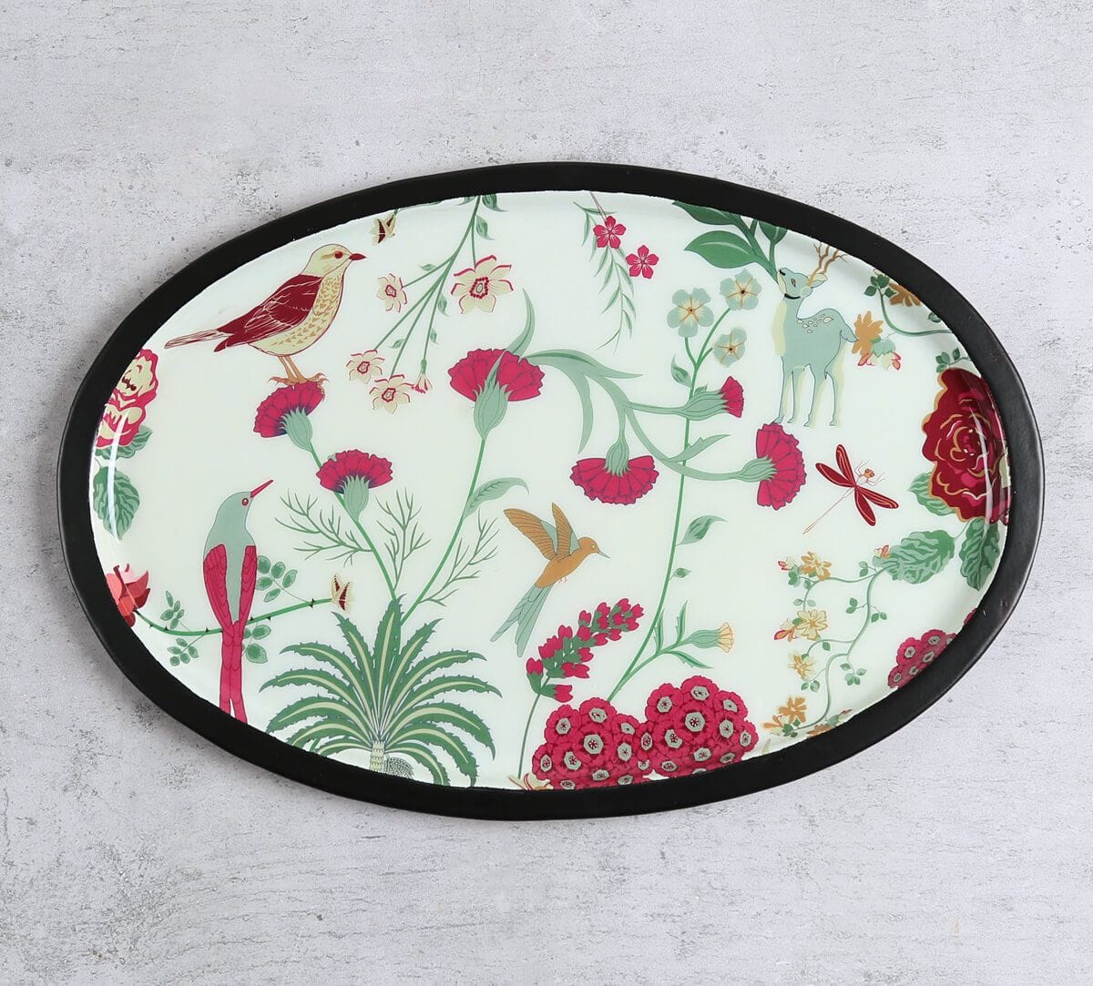 India Circus by Krsnaa Mehta Grey Floral Galore Oval Tray