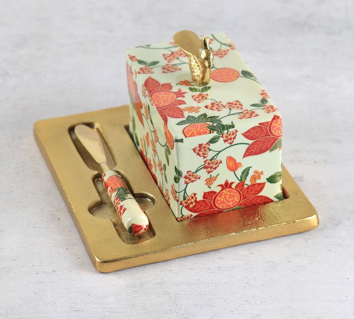 India Circus by Krsnaa Mehta Blushed Orchard Butter Dish with Butter Knife