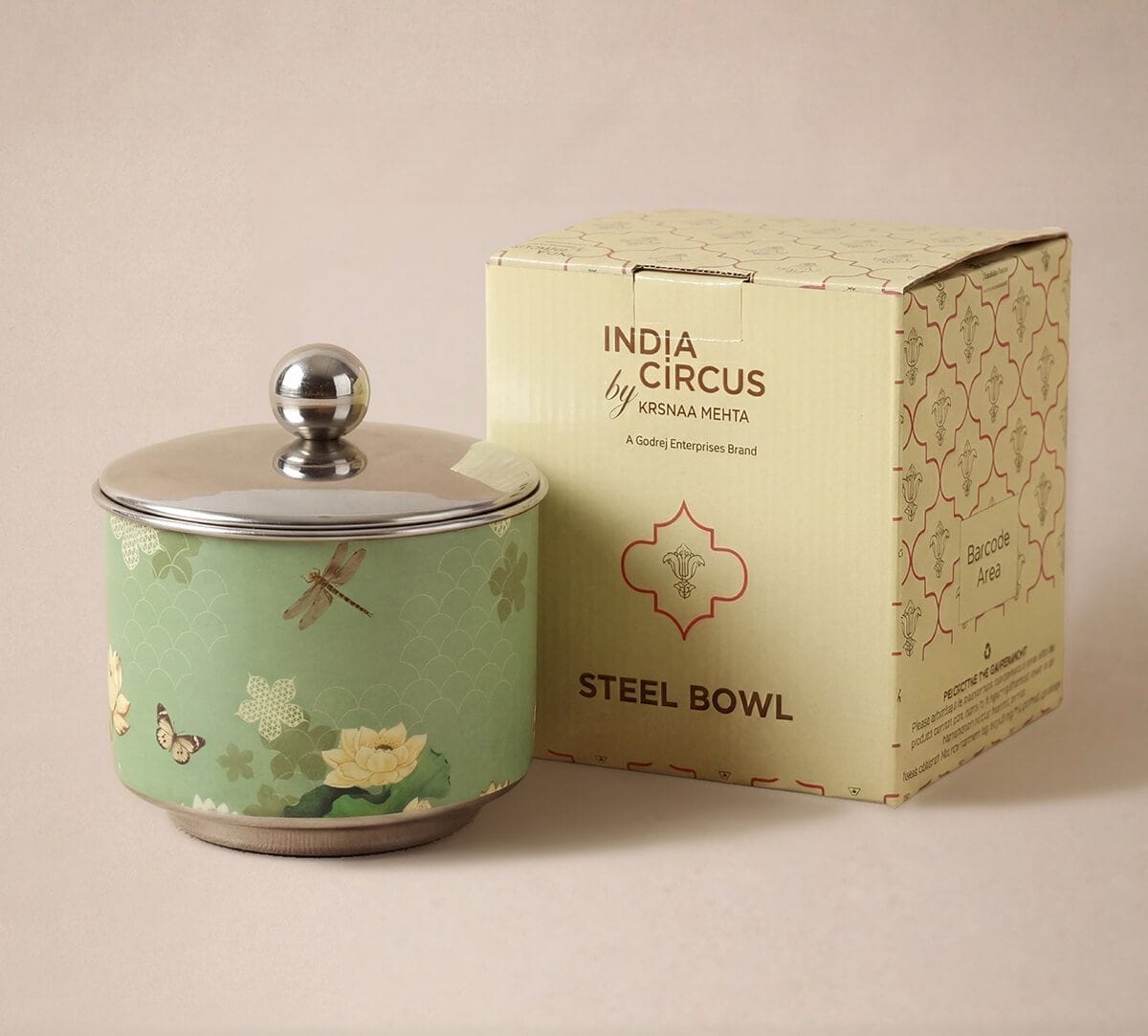 India Circus by Krsnaa Mehta Sage Serenity Steel Bowl with Lid
