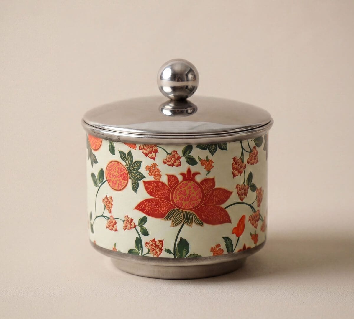 India Circus by Krsnaa Mehta Blushed Orchard Steel Bowl with Lid