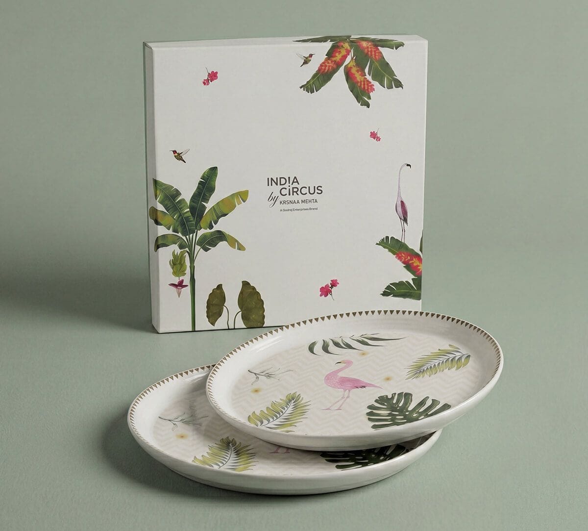 India Circus by Krsnaa Mehta Foraging Flamingo Quarter Plate Set of 2