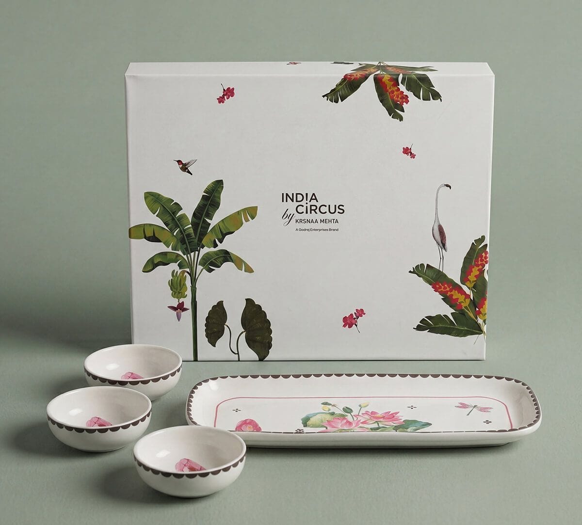 India Circus by Krsnaa Mehta Lotus Pond Platter with Dip Bowl
