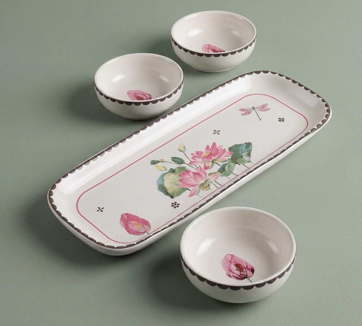 India Circus by Krsnaa Mehta Lotus Pond Platter with Dip Bowl