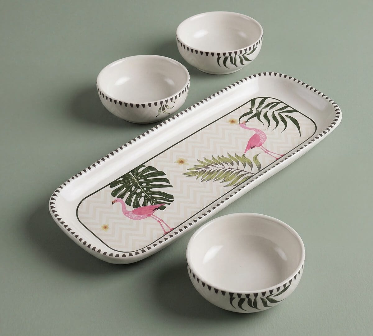 India Circus by Krsnaa Mehta Foraging Flamingo Platter with Dip Bowl