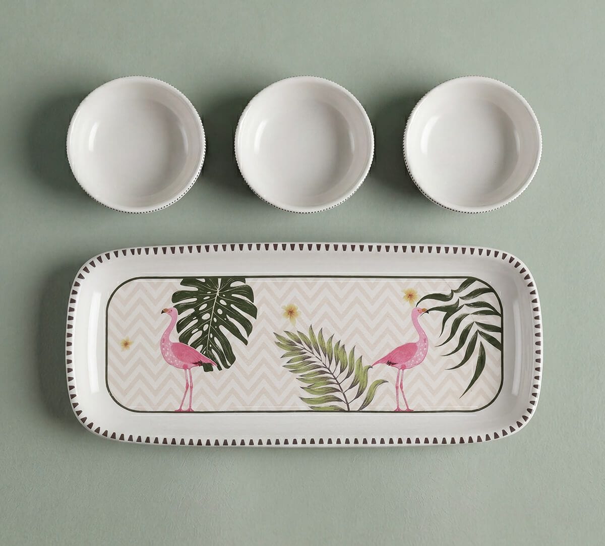 India Circus by Krsnaa Mehta Foraging Flamingo Platter with Dip Bowl