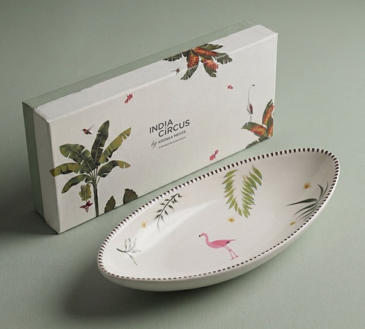 India Circus by Krsnaa Mehta Foraging Flamingo Boat Shape Platter