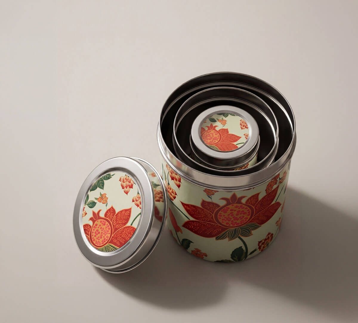 India Circus by Krsnaa Mehta Blushed Orchard Steel Containers Set of 3