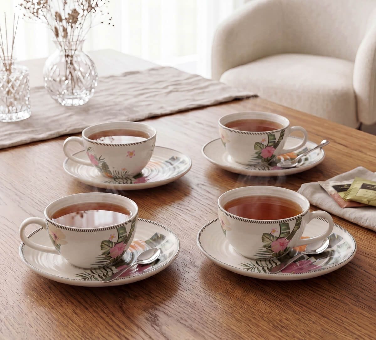 India Circus by Krsnaa Mehta Plumerias Plume Cup & Saucer Set of 4