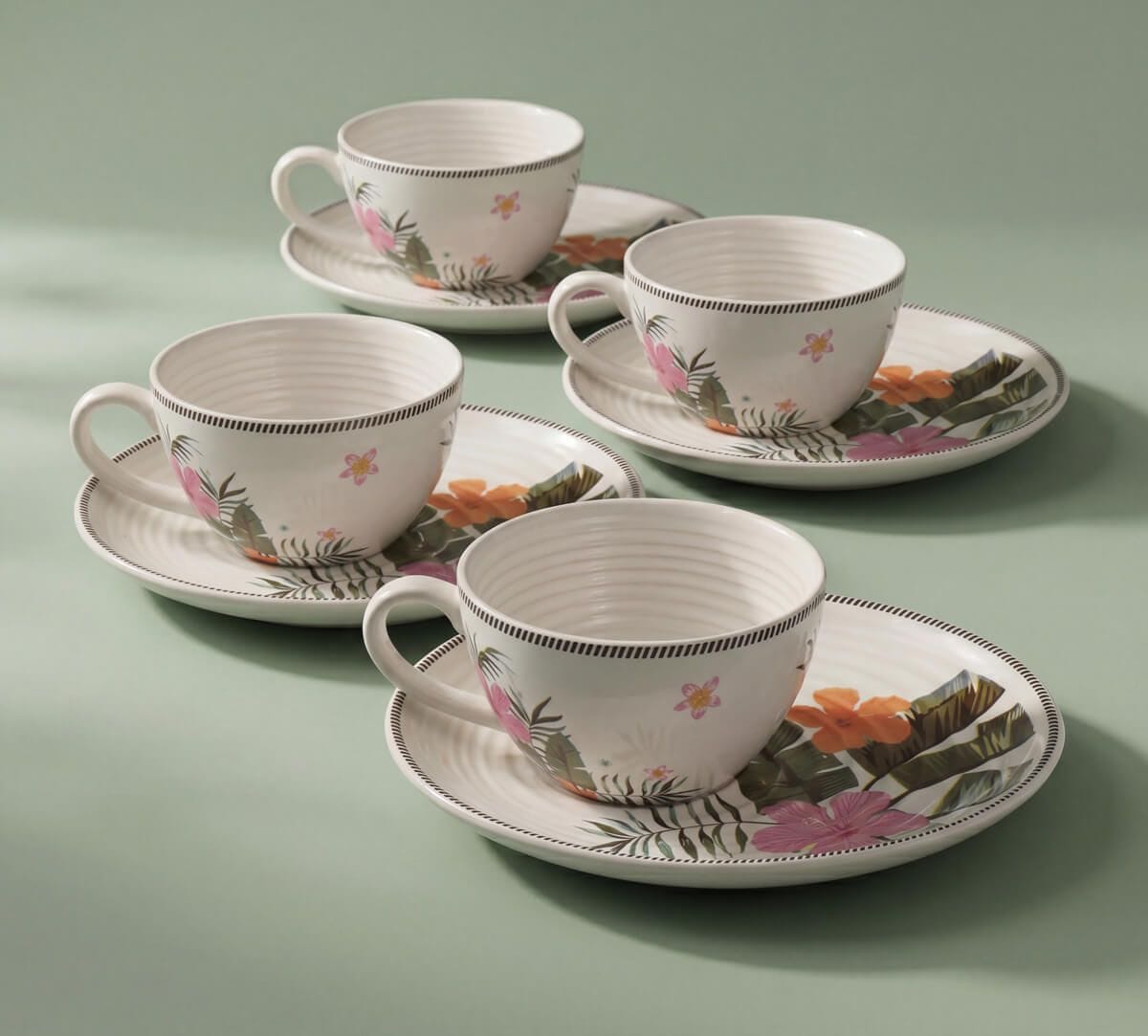 India Circus by Krsnaa Mehta Plumerias Plume Cup & Saucer Set of 4