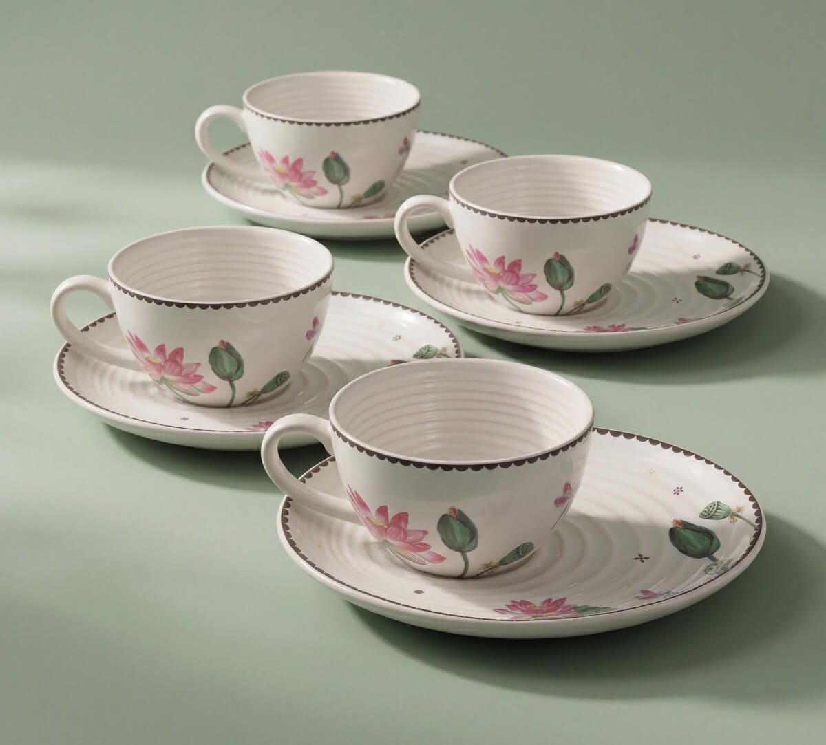 India Circus by Krsnaa Mehta Lotus Pond Boat Cup & Saucer Set of 4