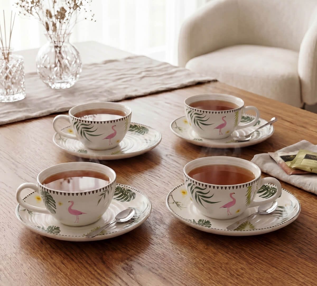 India Circus by Krsnaa Mehta Foraging Flamingo Cup & Saucer Set of 4