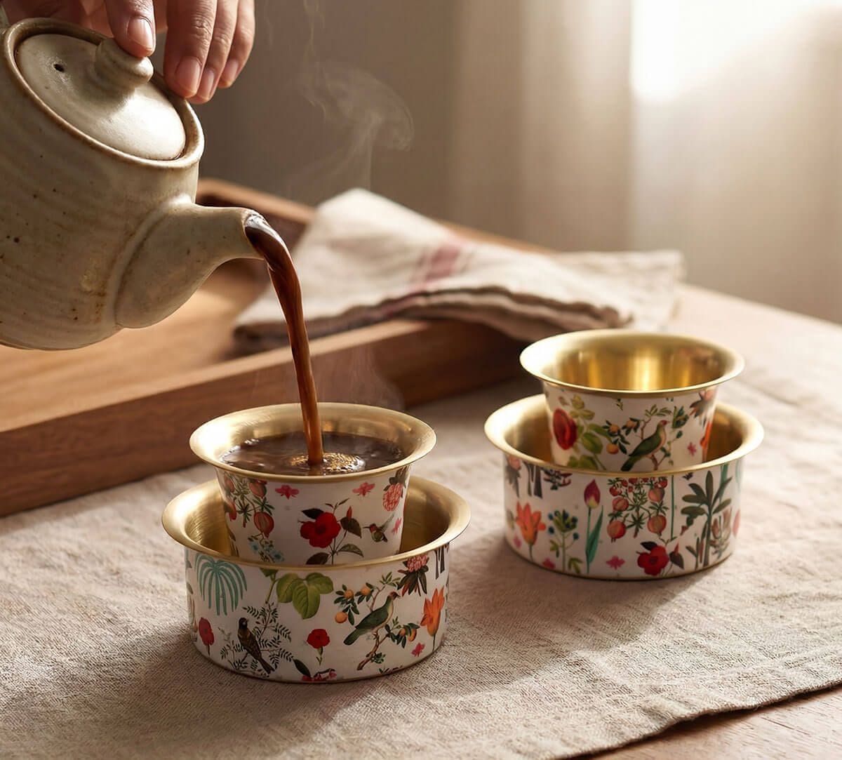 India Circus by Krsnaa Mehta Petal and Plume Brass Coffee Tumbler Set of 2