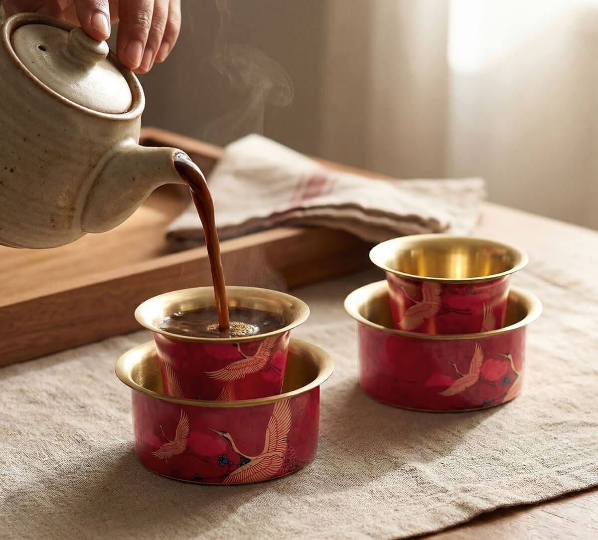 India Circus by Krsnaa Mehta Legend of the Cranes Brass Coffee Tumbler Set of 2