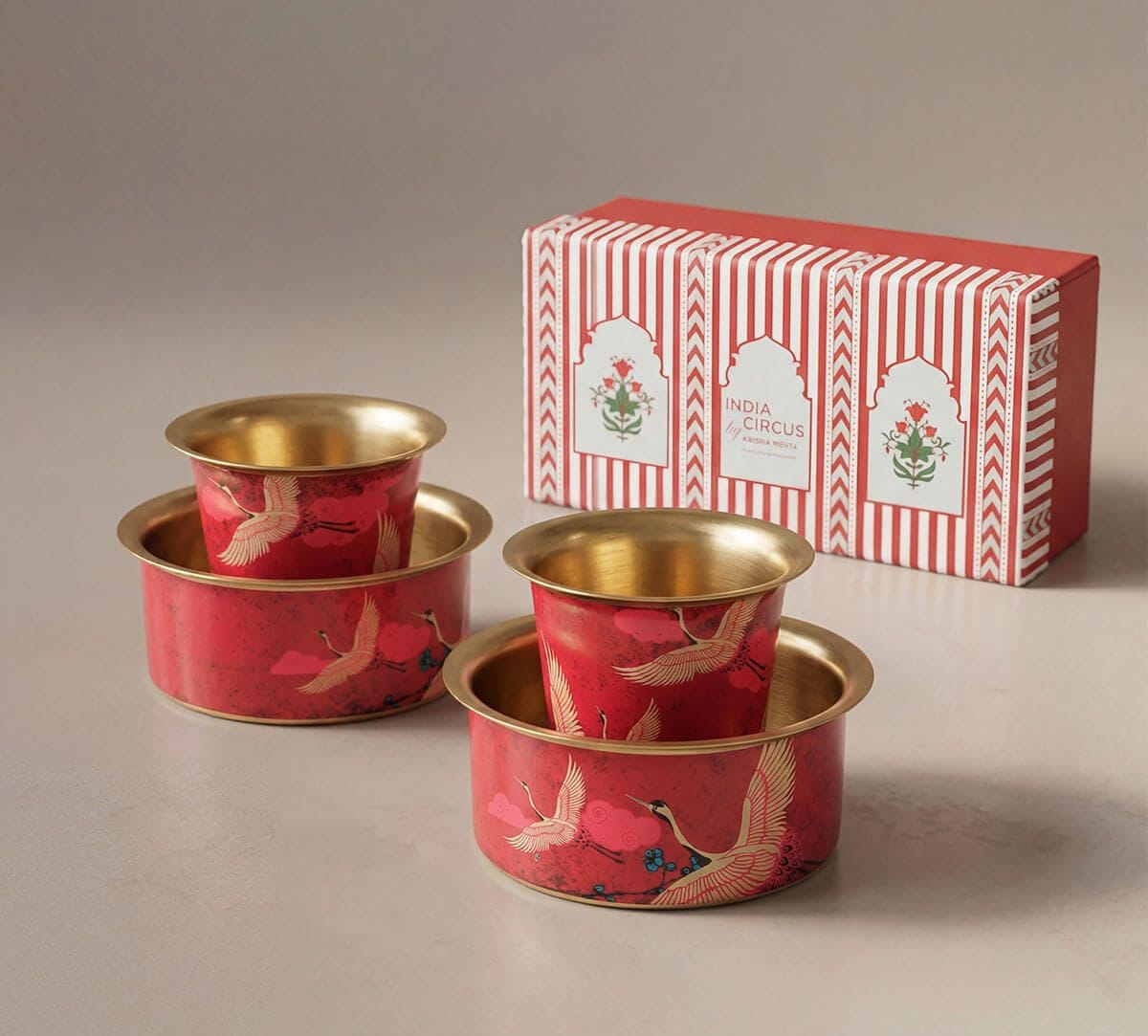 India Circus by Krsnaa Mehta Legend of the Cranes Brass Coffee Tumbler Set of 2