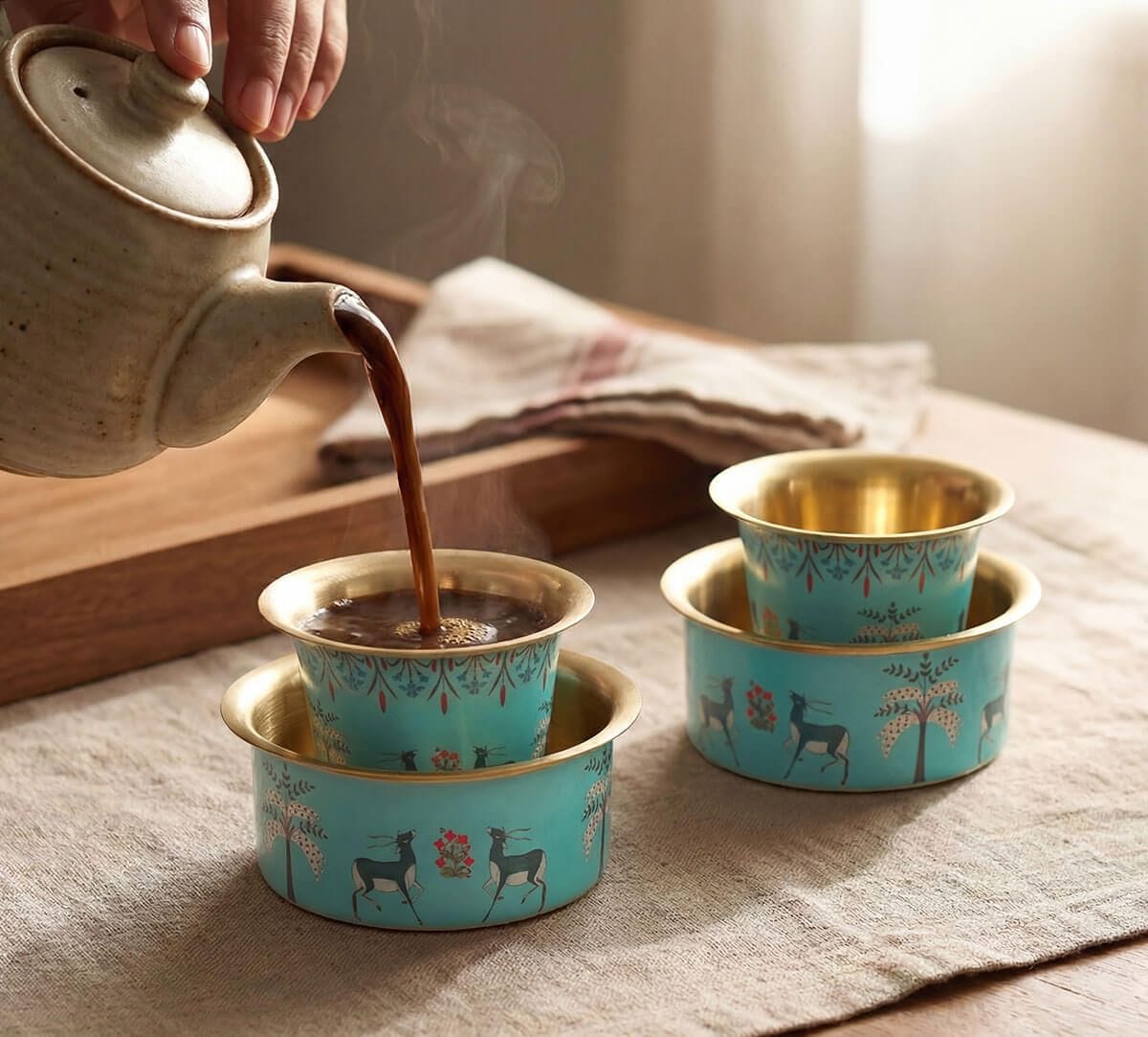 India Circus by Krsnaa Mehta Mirroring Deer Garden Brass Coffee Tumbler Set of 2