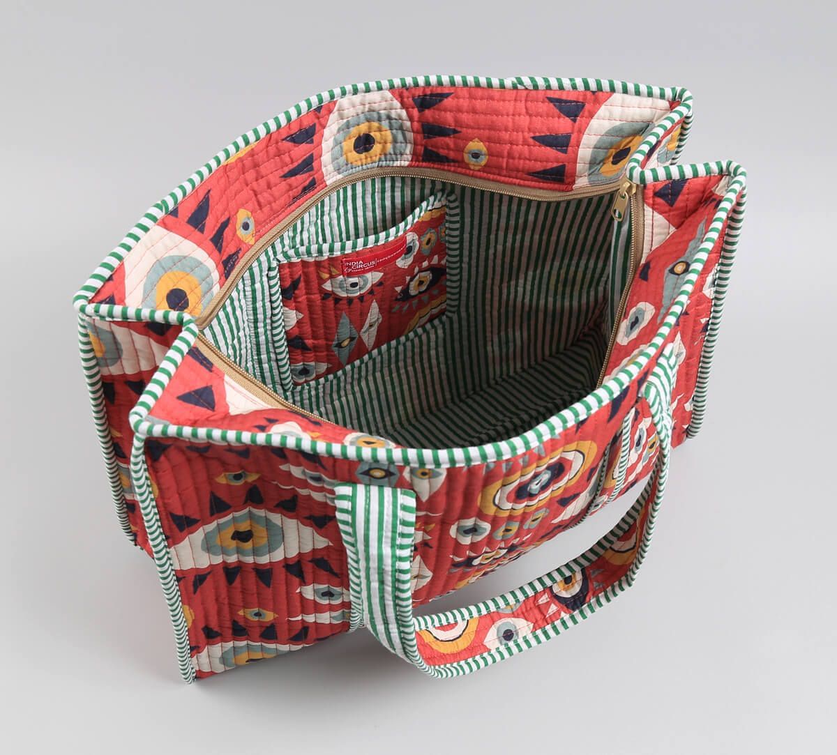 India Circus by Krsnaa Mehta Malocchio Stare Quilted Tote Bag