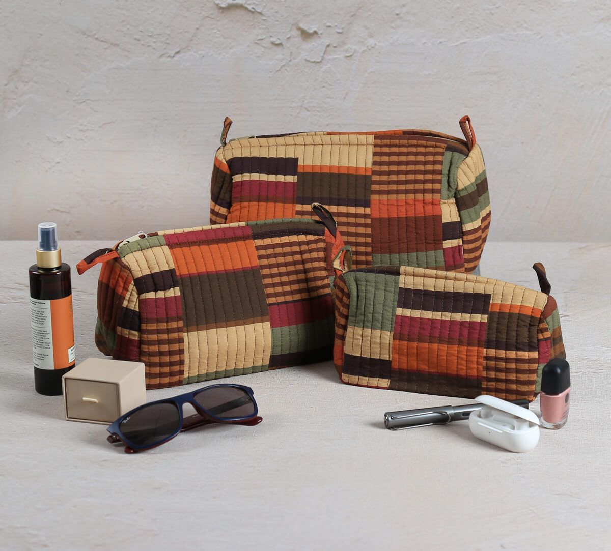 India Circus by Krsnaa Mehta Horizontal Hues Quilted Utility Pouch Set of 3