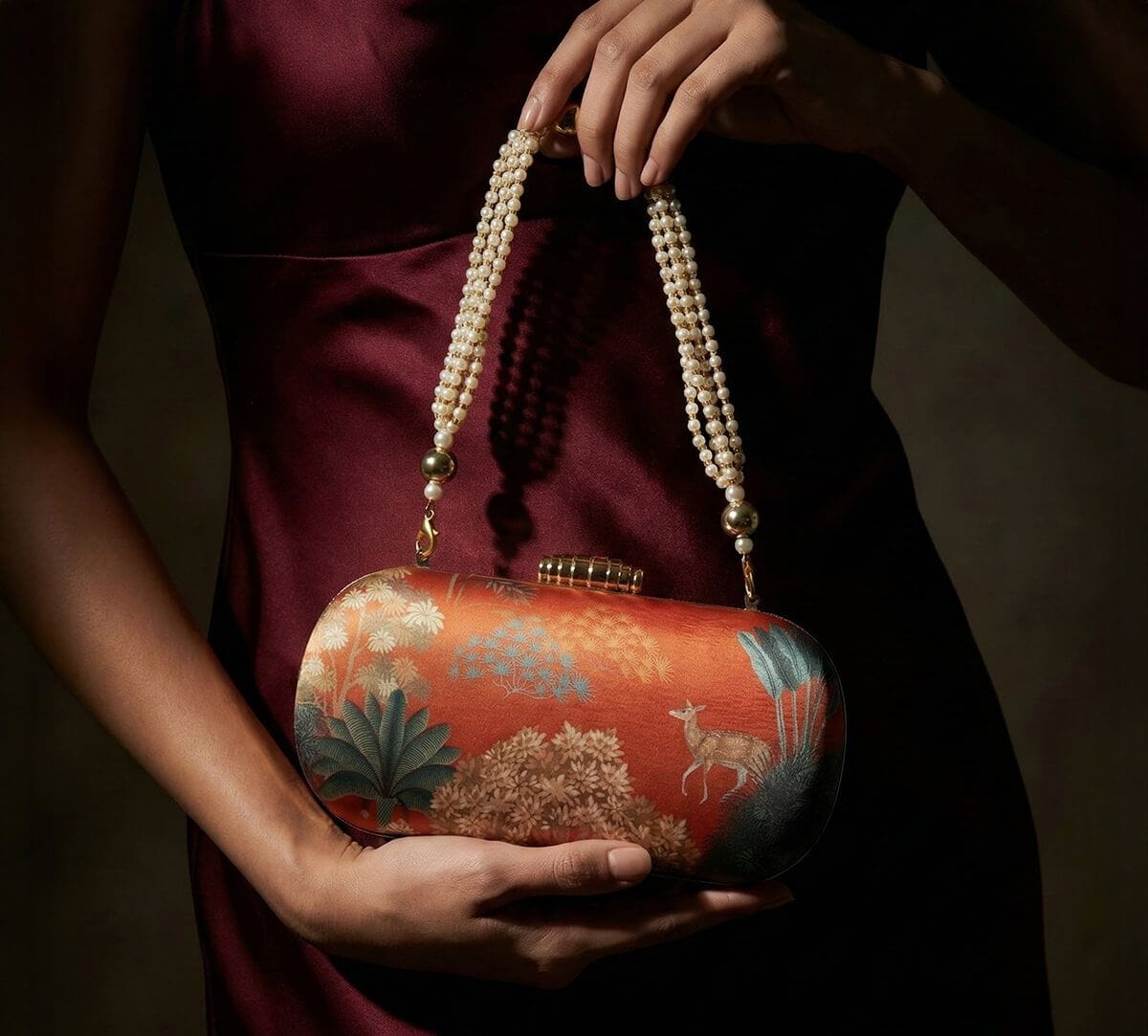 India Circus by Krsnaa Mehta Mrig Tapovan Terracotta Embroided Clutch