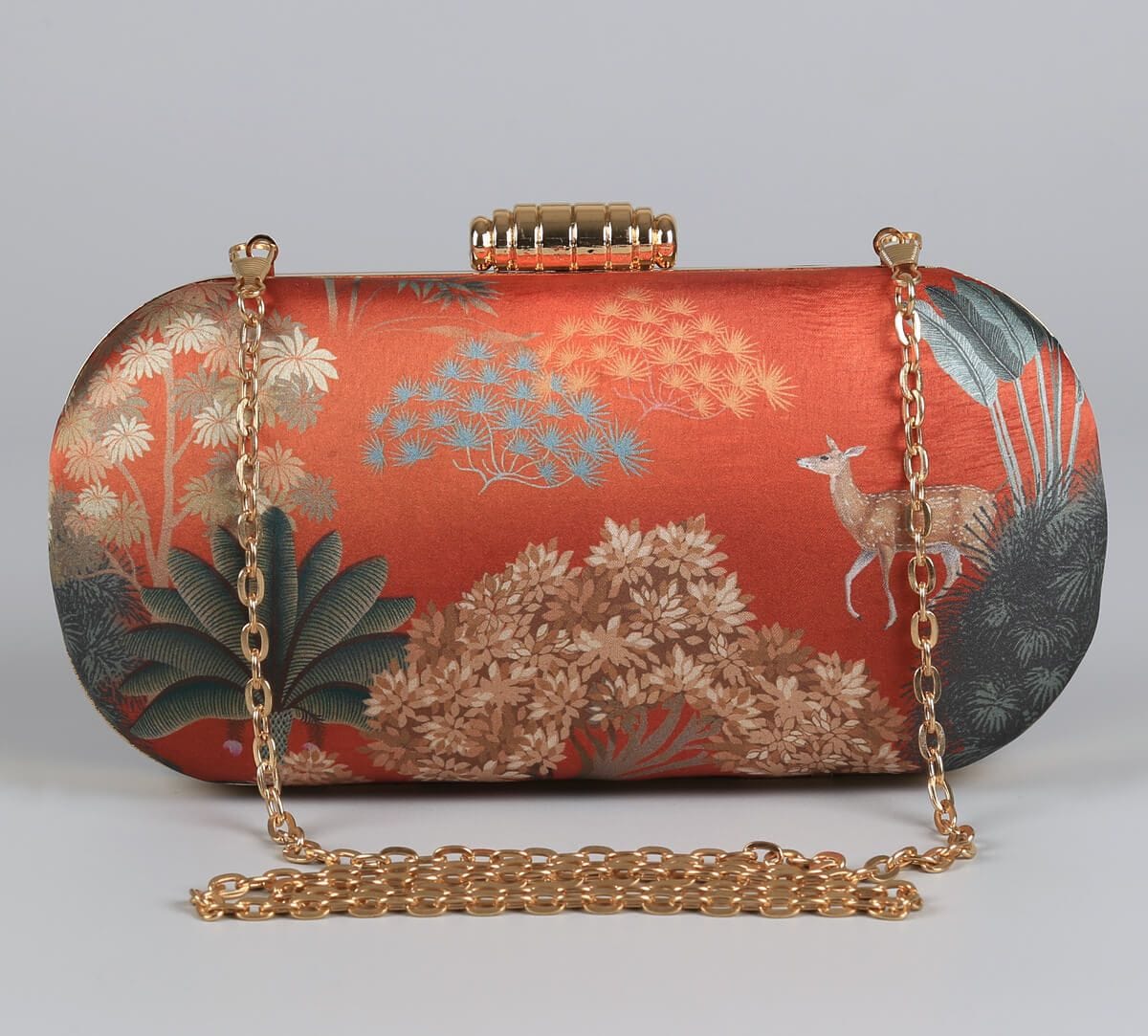 India Circus by Krsnaa Mehta Mrig Tapovan Terracotta Embroided Clutch