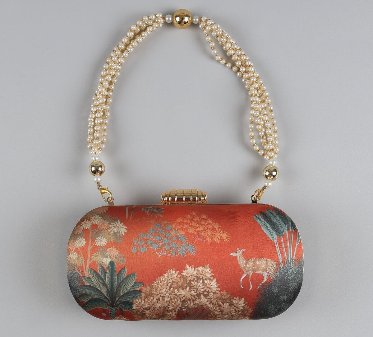 India Circus by Krsnaa Mehta Mrig Tapovan Terracotta Embroided Clutch