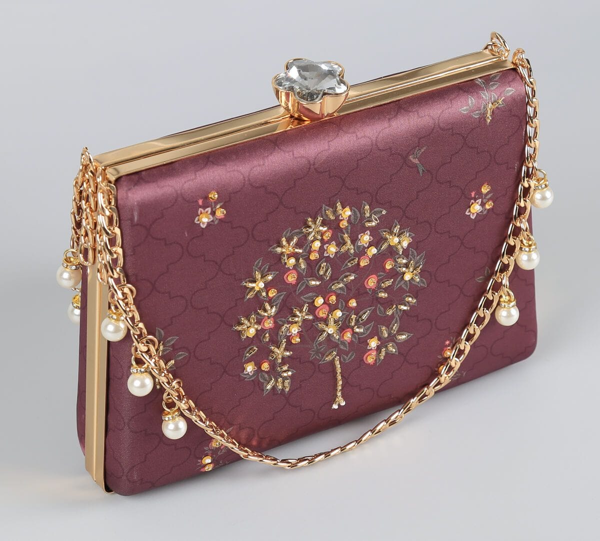 India Circus by Krsnaa Mehta Merlot Pome and Prinia Embroided Clutch