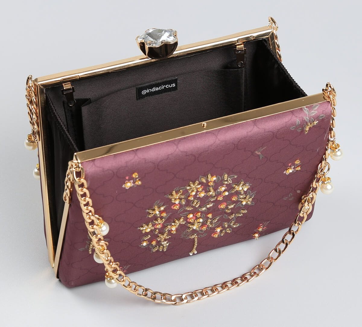 India Circus by Krsnaa Mehta Merlot Pome and Prinia Embroided Clutch