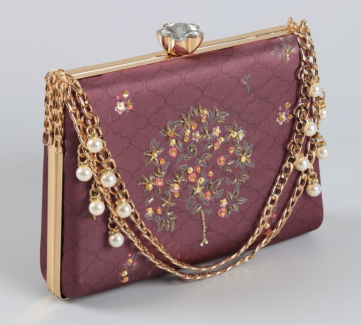 India Circus by Krsnaa Mehta Merlot Pome and Prinia Embroided Clutch