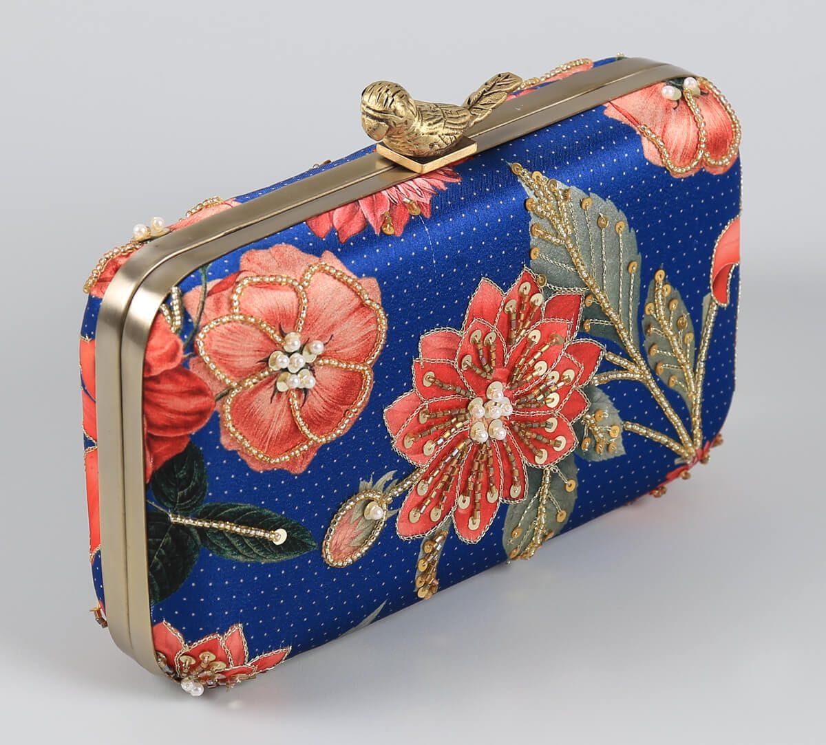 India Circus by Krsnaa Mehta Red Blooms Embroided Clutch