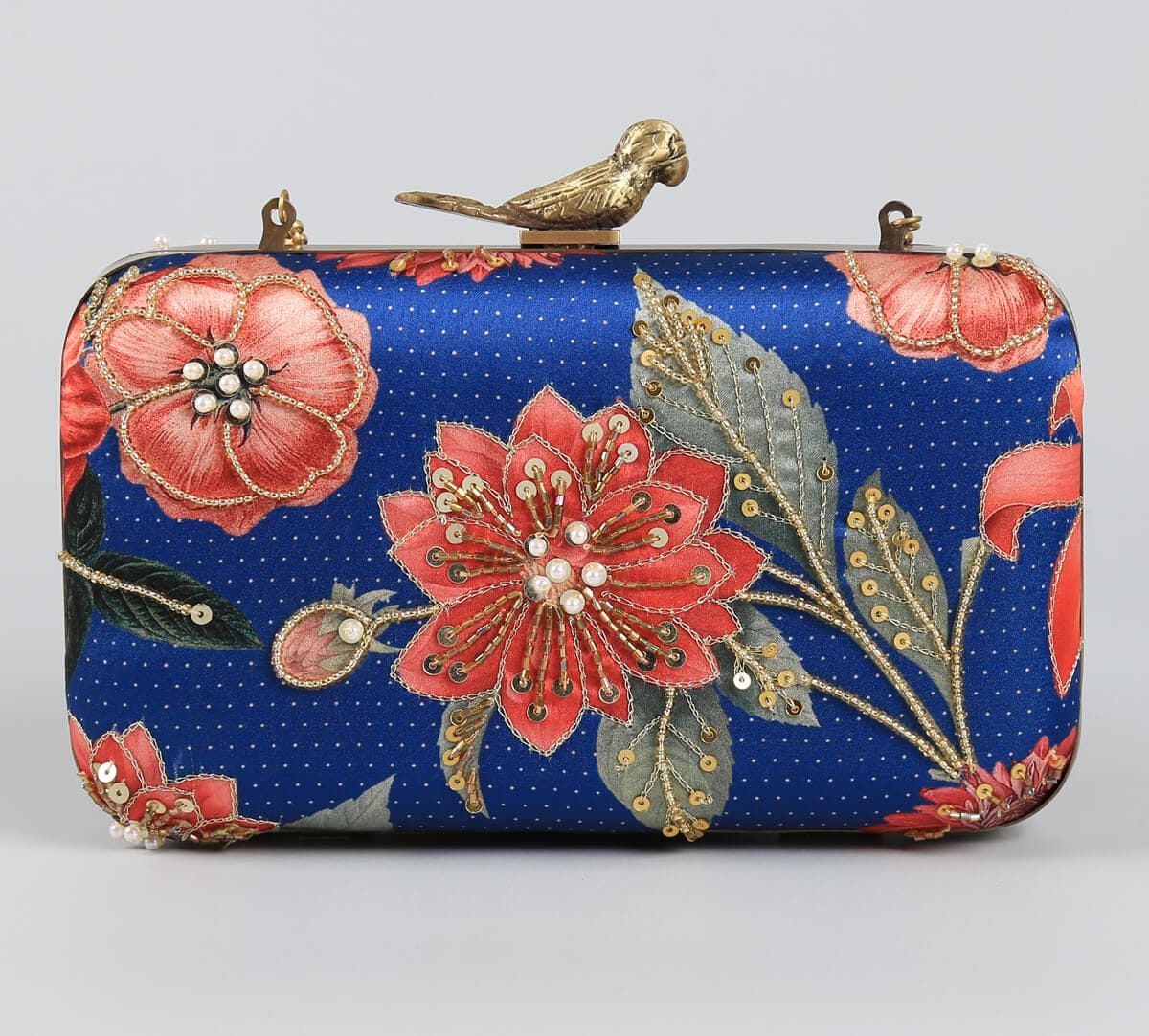 India Circus by Krsnaa Mehta Red Blooms Embroided Clutch