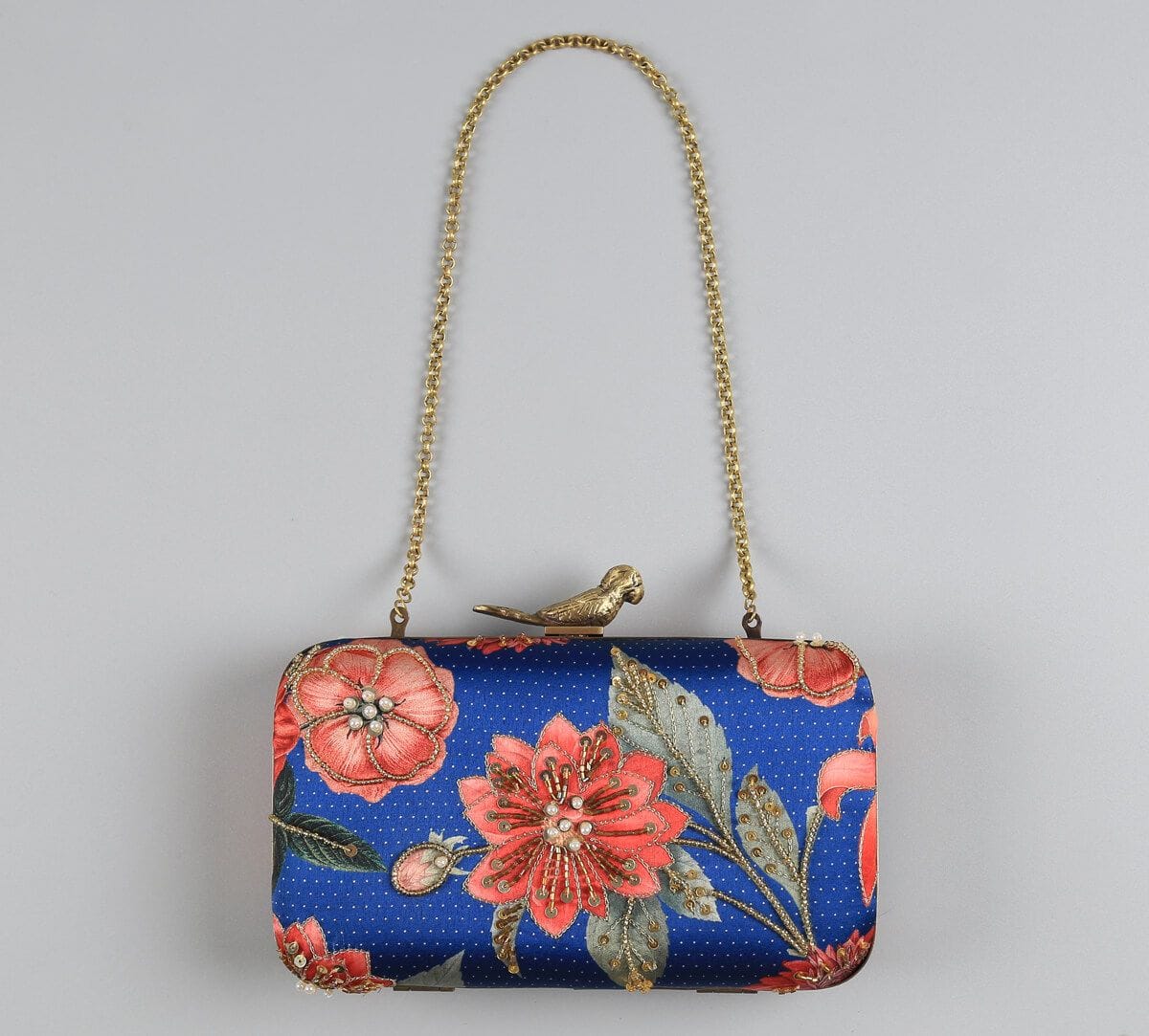 India Circus by Krsnaa Mehta Red Blooms Embroided Clutch