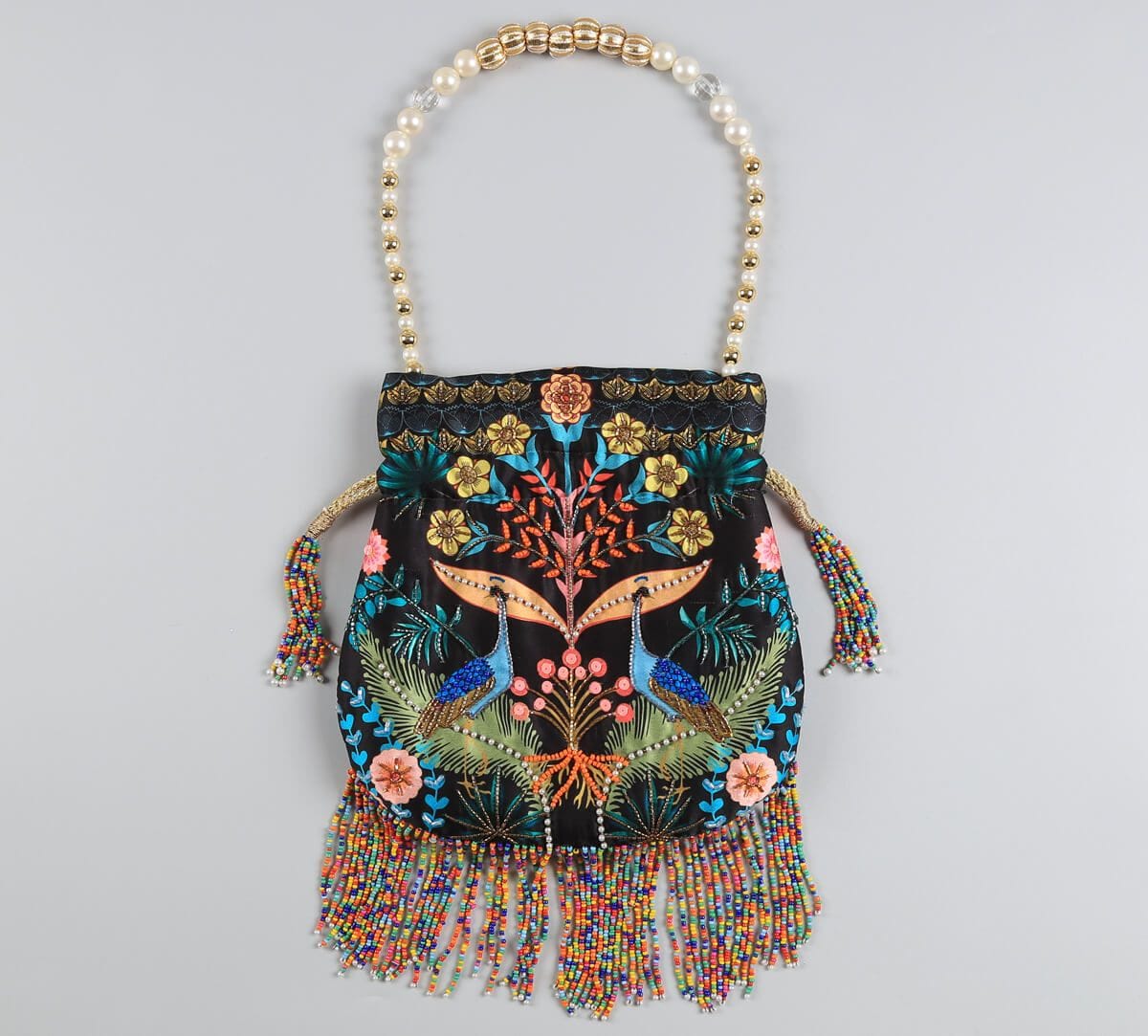 India Circus by Krsnaa Mehta Peacock Heavenly Kingdom Embroided Potli Bag