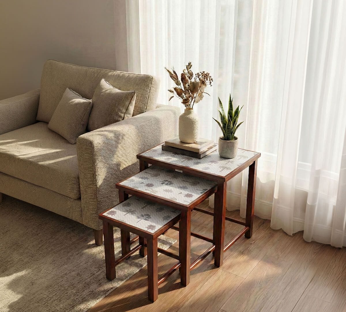 India Circus by Krsnaa Mehta Chevron Tales Cream Nesting Table