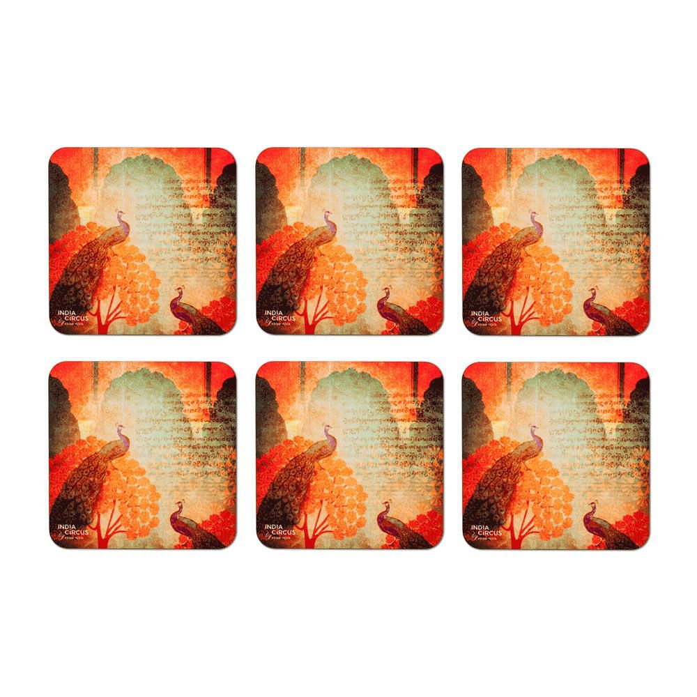 Sunset Peacocks MDF Coasters - (Set of 6)