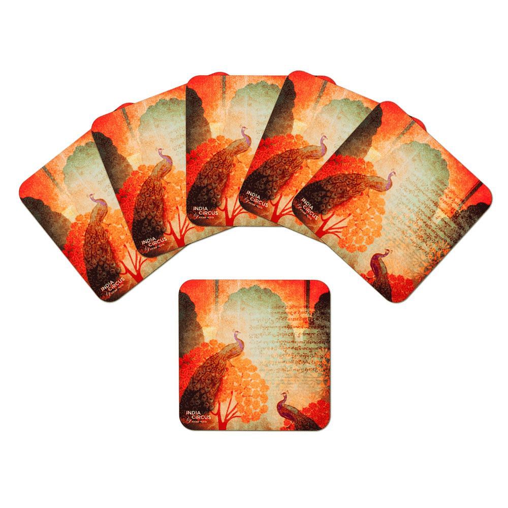 Sunset Peacocks MDF Coasters - (Set of 6)