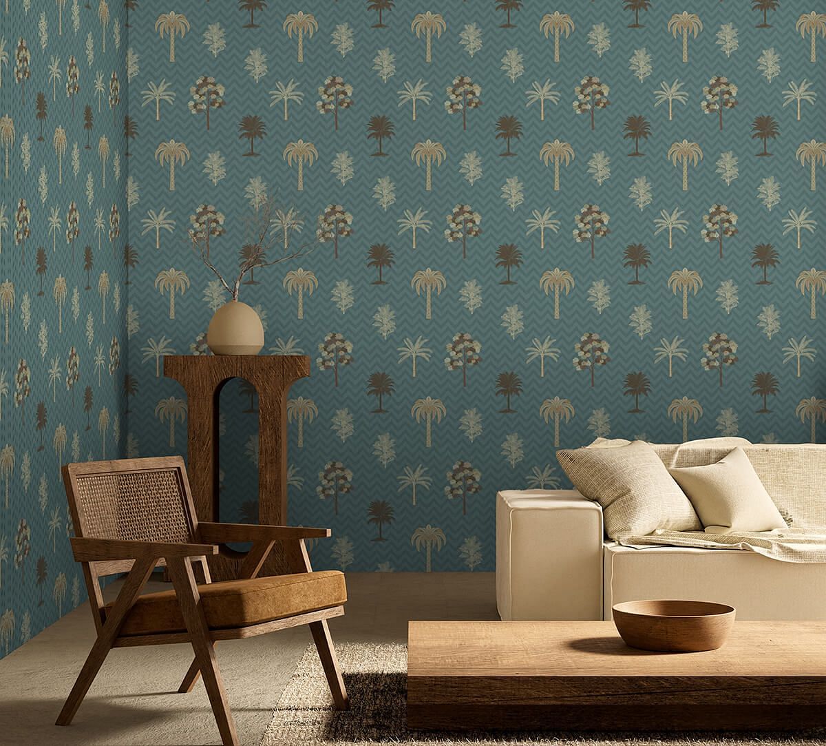 India Circus by Krsnaa Mehta Chevron Tales Teal Wallpaper