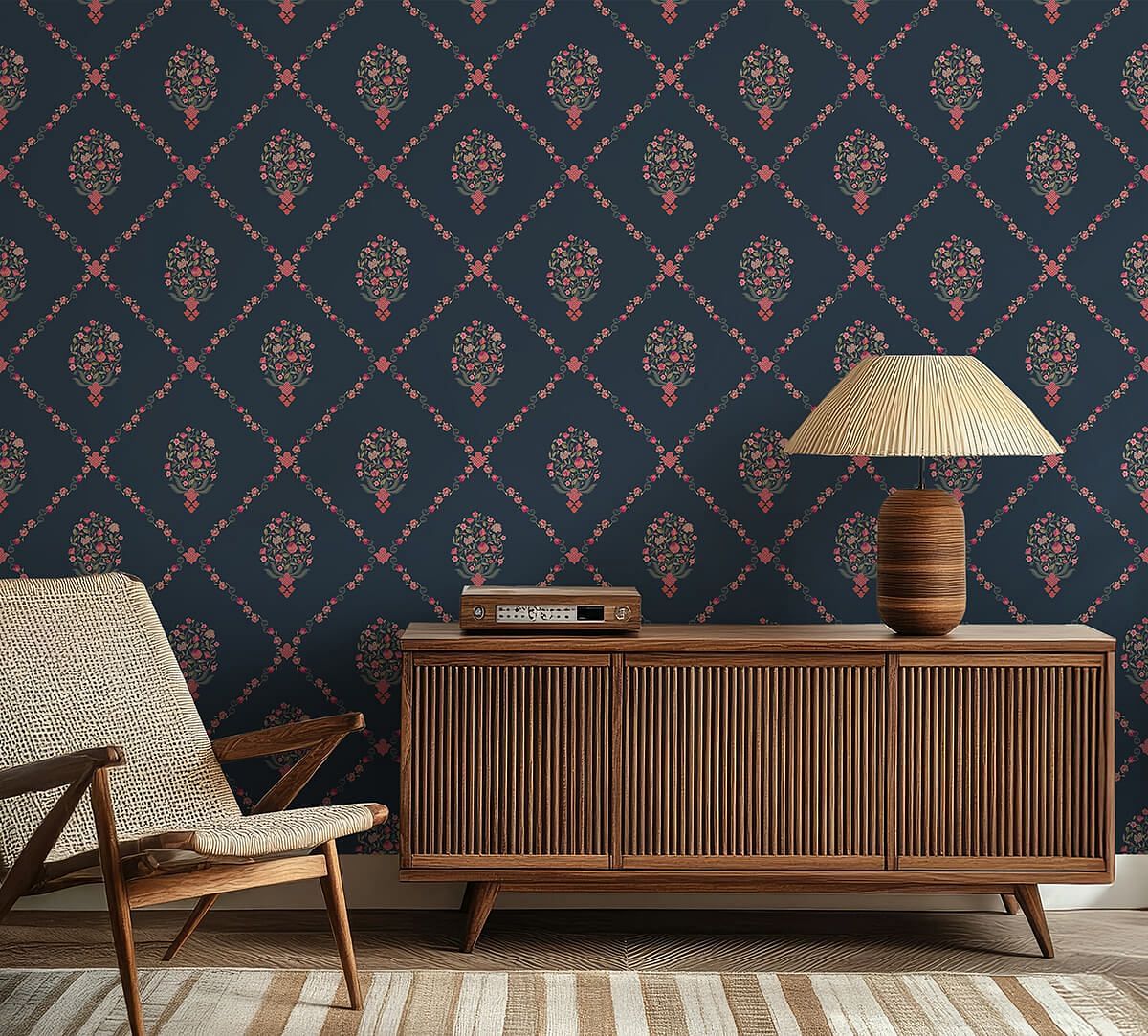 India Circus by Krsnaa Mehta Spring Bloom Dark Blue Wallpaper