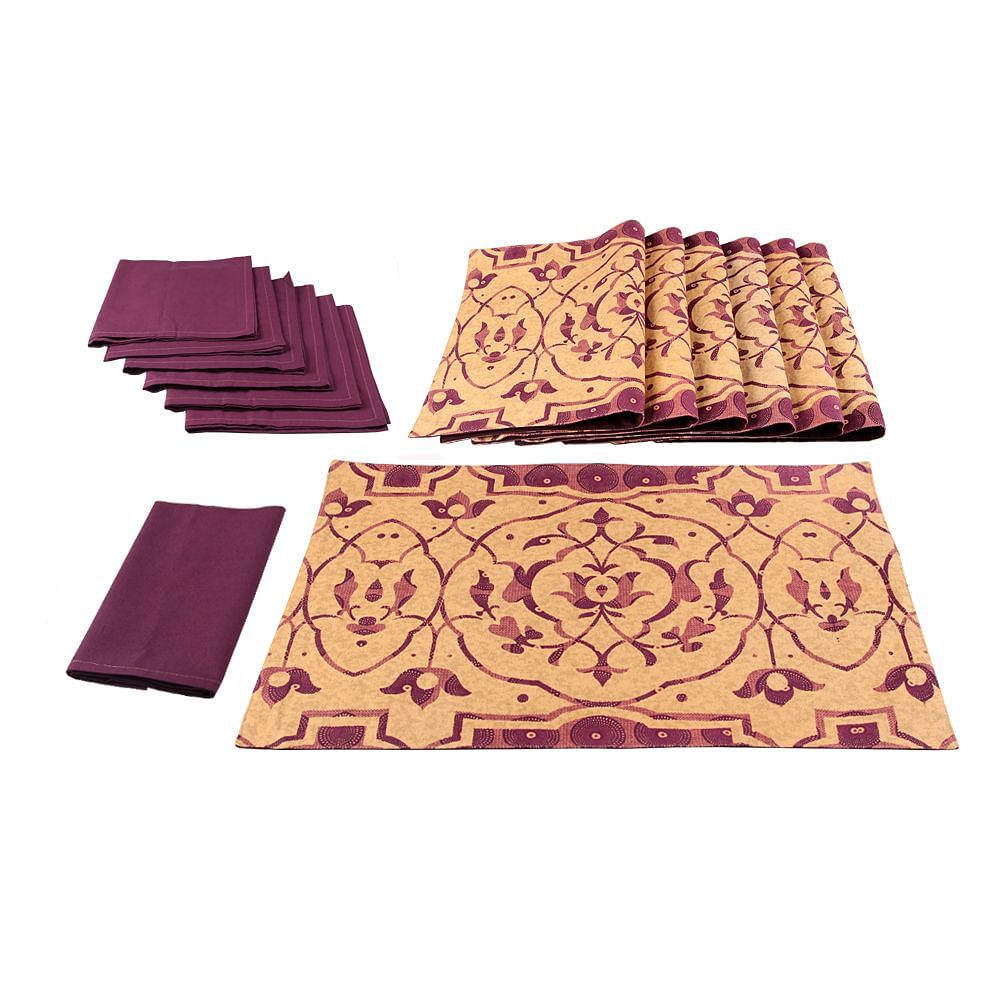 Elegant Carvings Table Mat and Napkin(Set of 6)