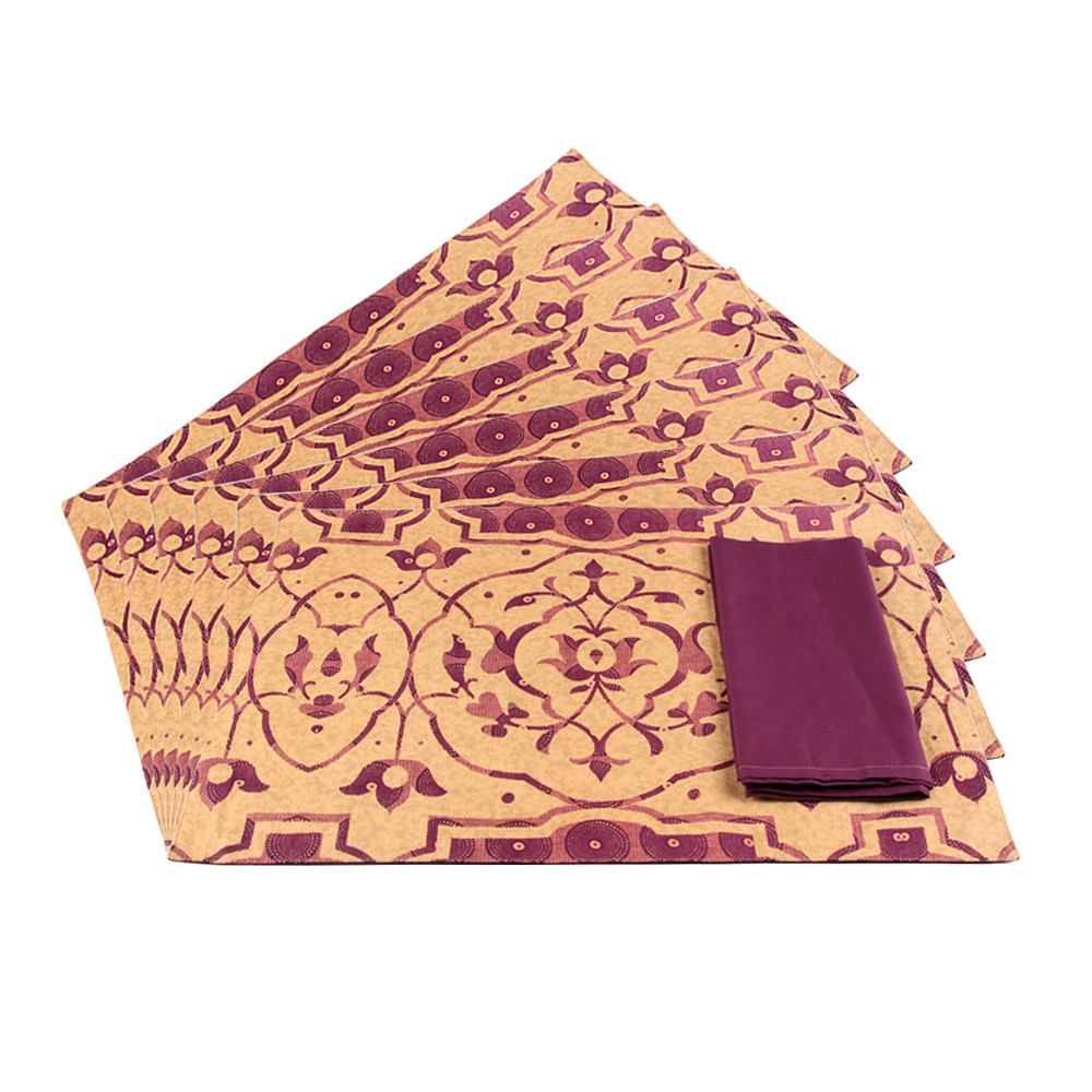 Elegant Carvings Table Mat and Napkin(Set of 6)
