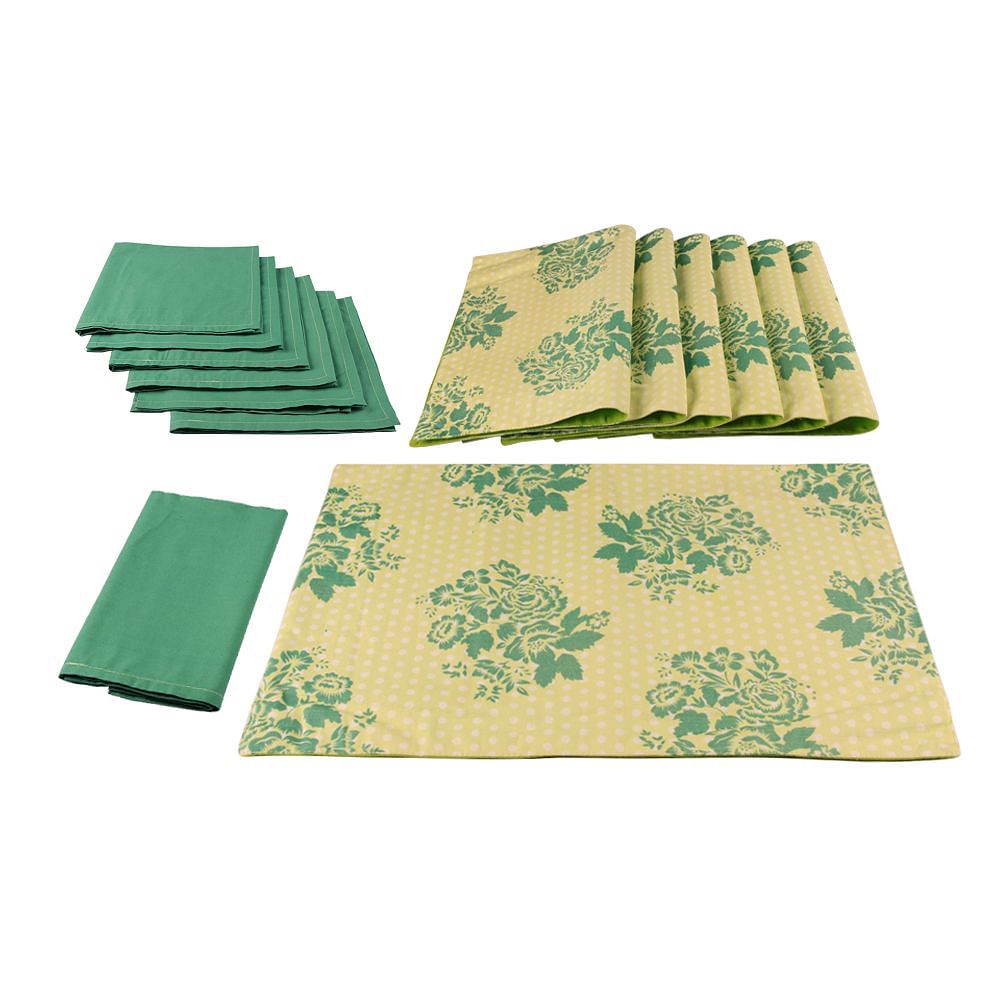 Green Flowers Table Mat and Napkin(Set of 6)