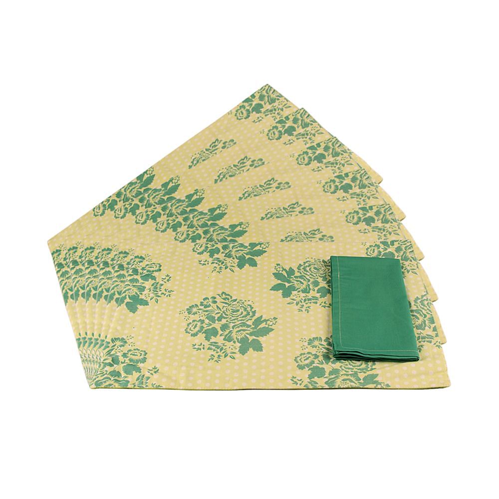 Green Flowers Table Mat and Napkin(Set of 6)