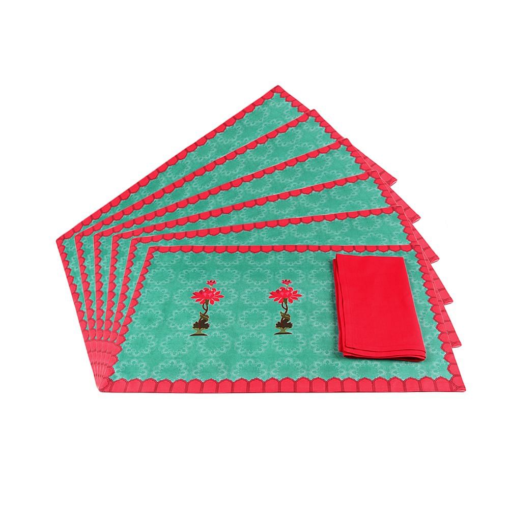 Lotus grid Table Mat and Napkin(Set of 6)