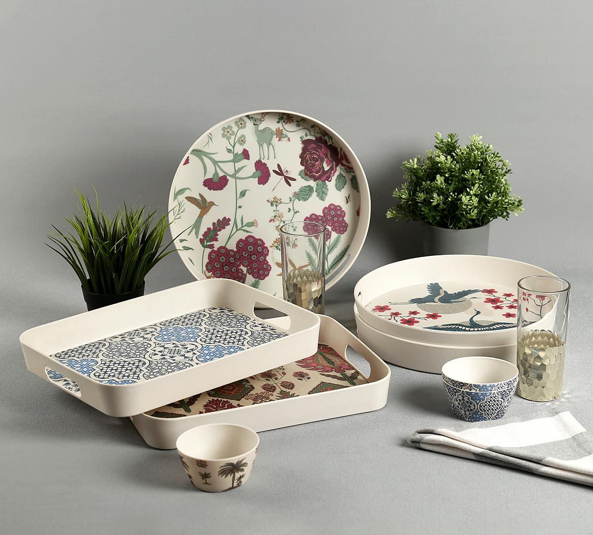 India Circus by Krsnaa Mehta Azur Blooms Round Bamboo Tray